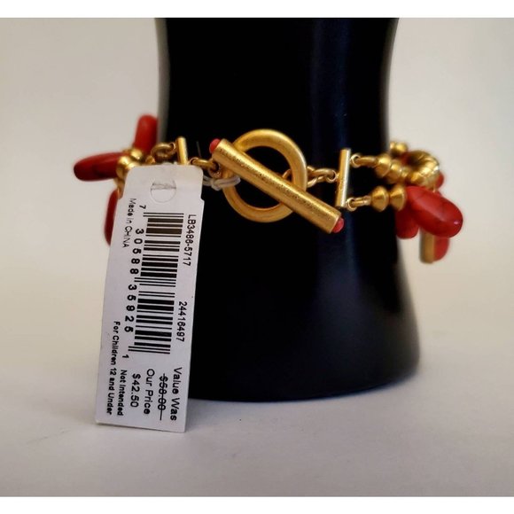 Lauren Bracelet, Gold-Tone Beads and Red Faux Stones by Ralph Lauren (Still has - Picture 3 of 4